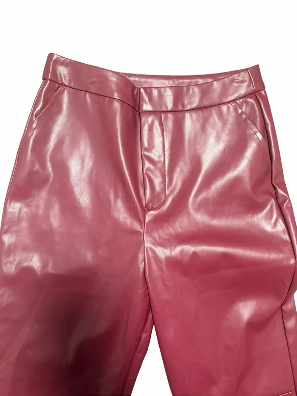 Lulus Vegan Leather High Rise Straight Leg Cropped Burgundy Pants Size Small - Image 2