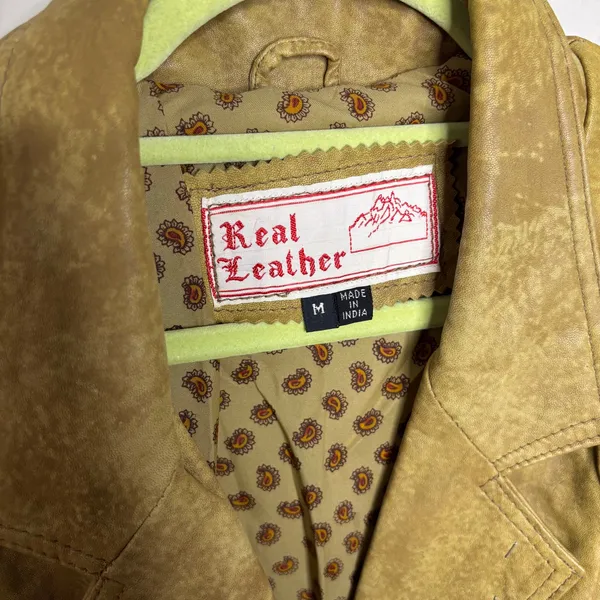 Tan Genuine Leather Vintage Jacket Sz M - Image 6
