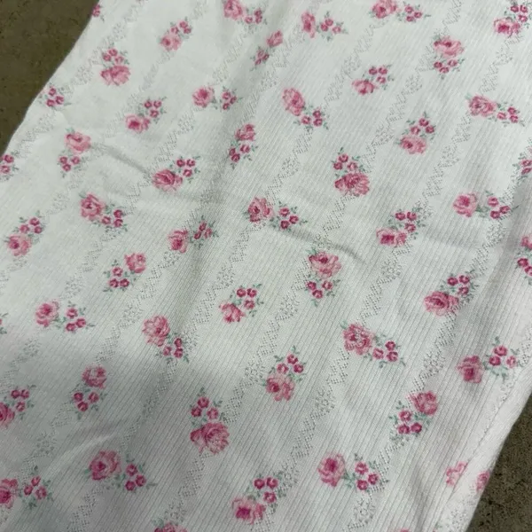 Vintage pointelle coquette rose floral ruffled pj pants - Image 2