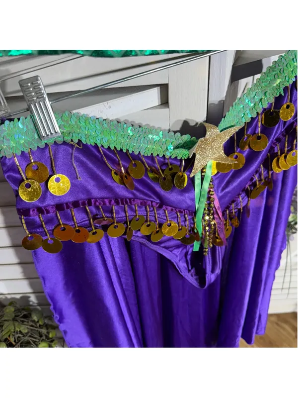 Vintage mermaid queen Halloween costume top bodysuit dress headband beaded L - Image 8