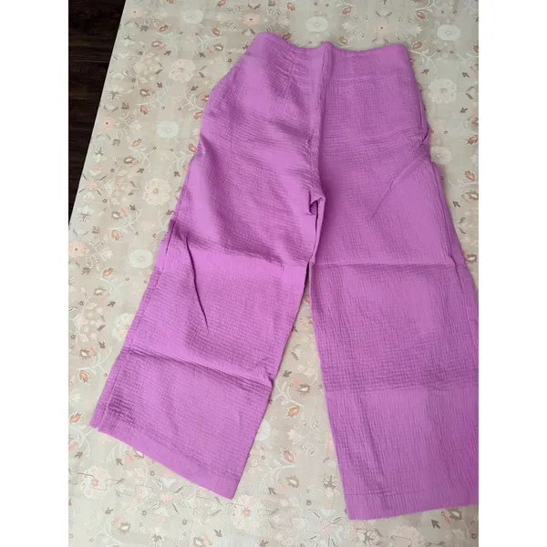 Maeve‎ Anthropologie Purple Textured Gauze Wide Leg Pants High Rise Side Zip 8 - Image 5