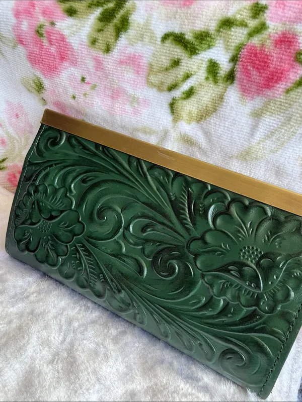elegant Cauchy Wallet from Patricia Nash green tooled floral-embossed leather. - Image 3