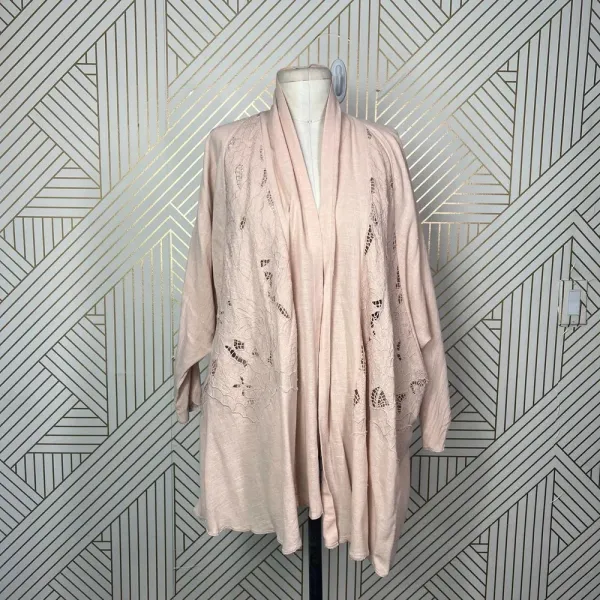 Free People Cool Nights Crochet Cardigan Conch Pink Size Small‎ - Image 3