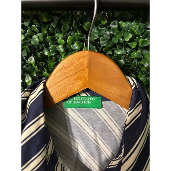 United Colors Of Benetton Blue and White Striped Button Down Top Sz XS - Image 2