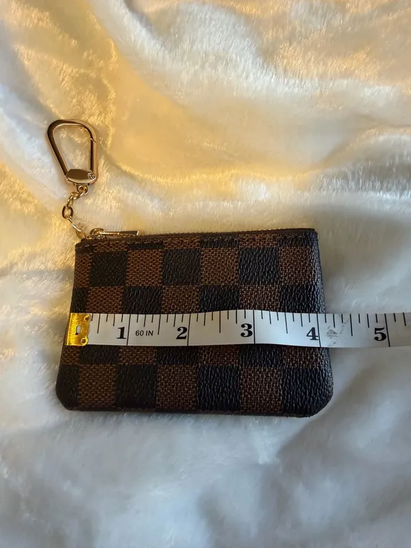 Brown checkered mini coin purse wallet NEW - Image 7