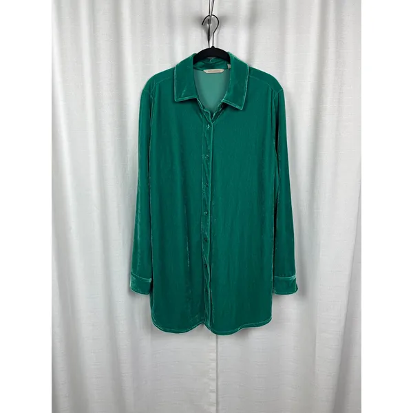 Soft Surroundings Green Velvet Button Up Blouse Sz.L - Image 7