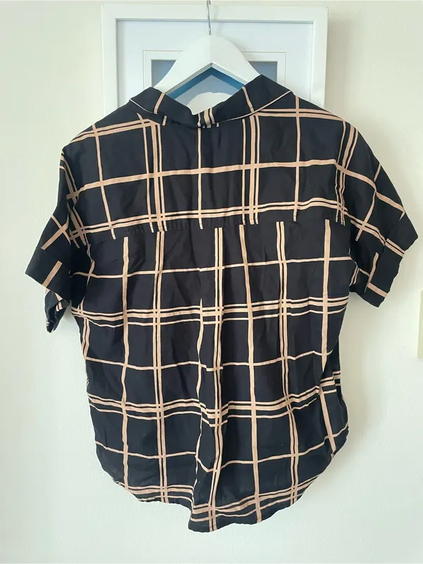 Pact 100% Organic Cotton Black Window Pane Sunset Light Gauze Popover Top Medium - Image 5