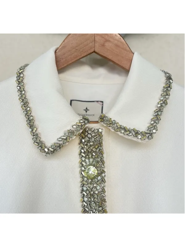 New Tuckernuck Winter White Embellished Nicola Dress Large Boxy Formal Classic - Image 9