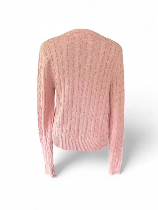 Women's Cable Knit Button-Up Cardigan Sweater - Pink - Image 4