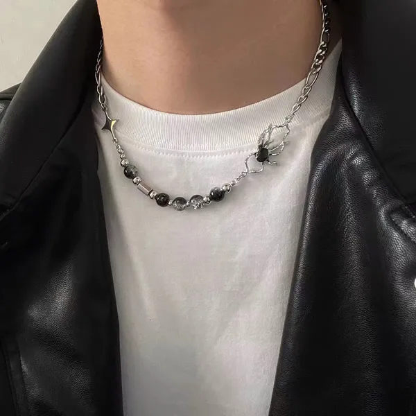 Titanium Steel Spider Crystal Beads Necklace for Men Women,Personality Punk Hip Hop Necklace - Image 2
