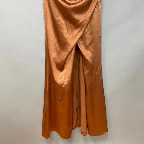 Birdy Grey Bridesmaid Dress Lydia Rust Satin Cowl High Slit Size XS Summer Fall - Image 9