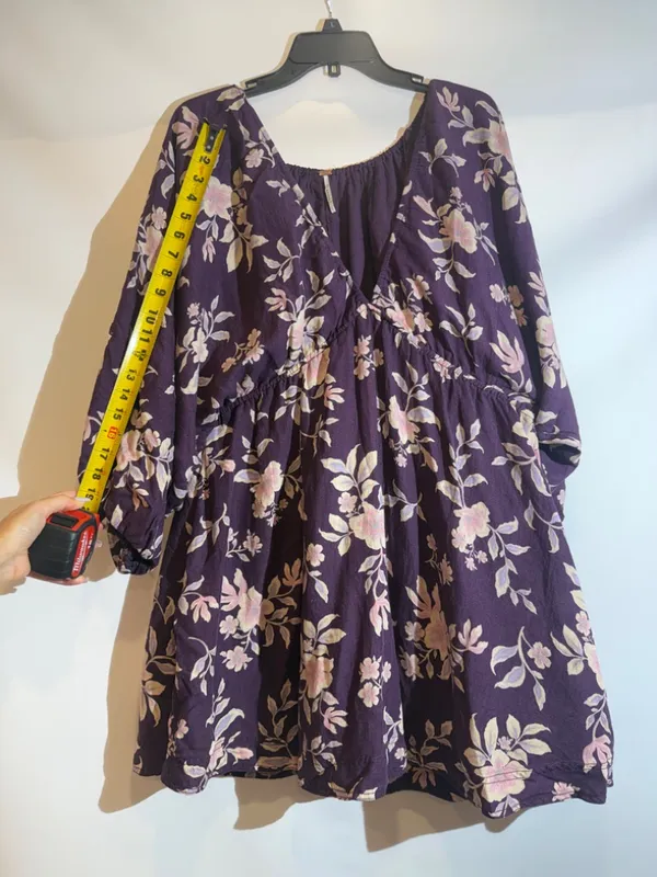 Free People Portia Printed V-Neck 3/4 Sleeve Linen Casual Everyday Mini Dress L - Image 7