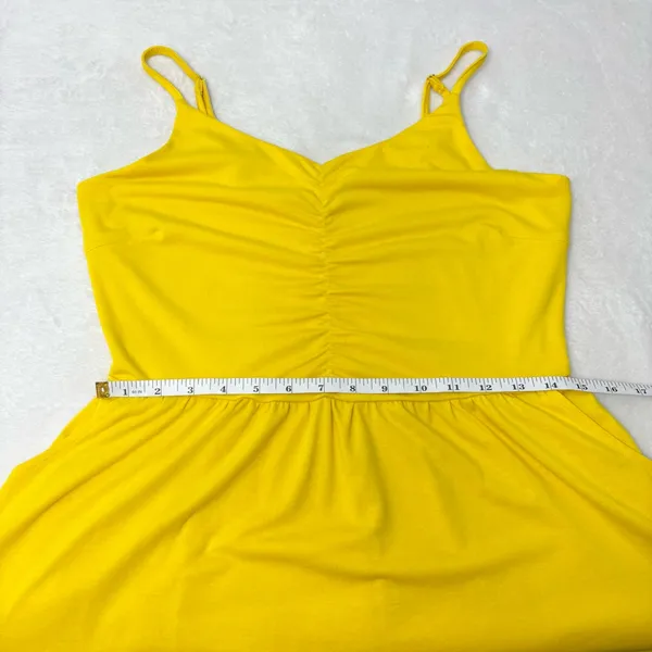 Yathon Yellow Ruched Front Midi‎ Sundress with Spaghetti Straps Size L - Image 5
