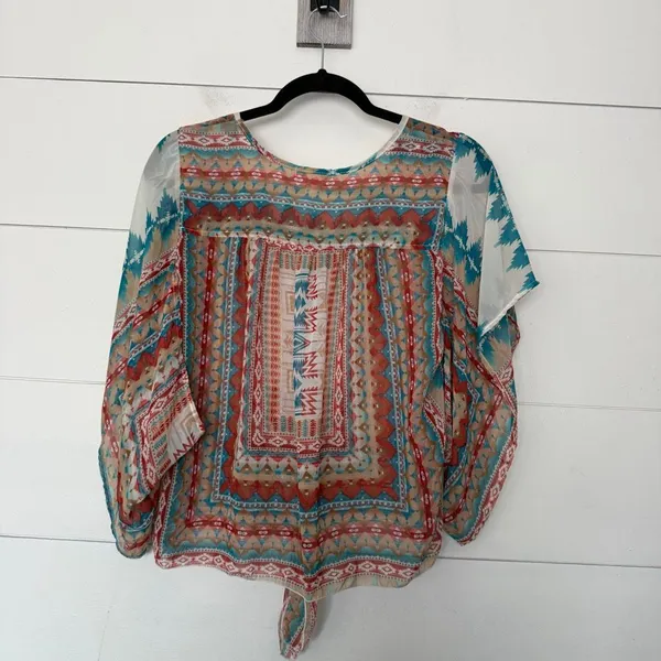 Boston Proper Women’s XS Aztec Patterned Tie Front Blouse Top Lightweight - Image 5