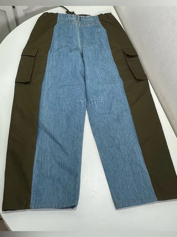 Future Collective Women's 10 Colorblock Denim Olive Cargo Pants Boho preowned go - Image 9