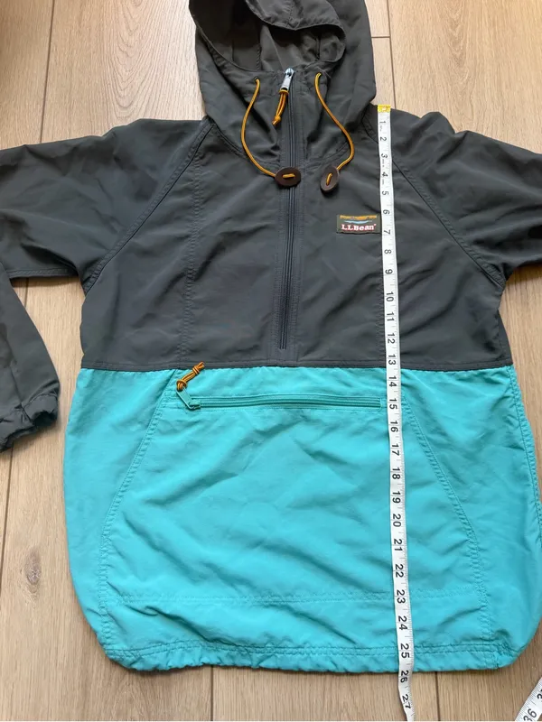 L.L. Bean Classic Two-Tone Color Block Hooded Anorak Jacket Teal & Charcoal XS - Image 7