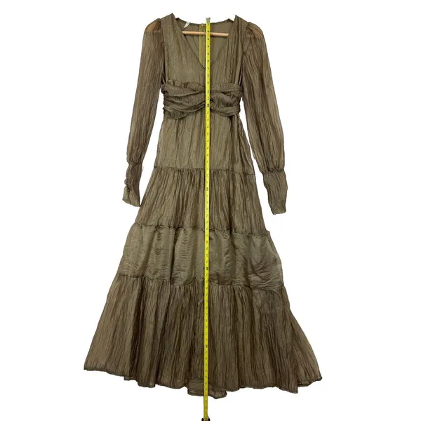 Sheer‎ Crinkle Tiered Maxi Dress Women's S Khaki Ethereal Romantic Coquette Chic - Image 13