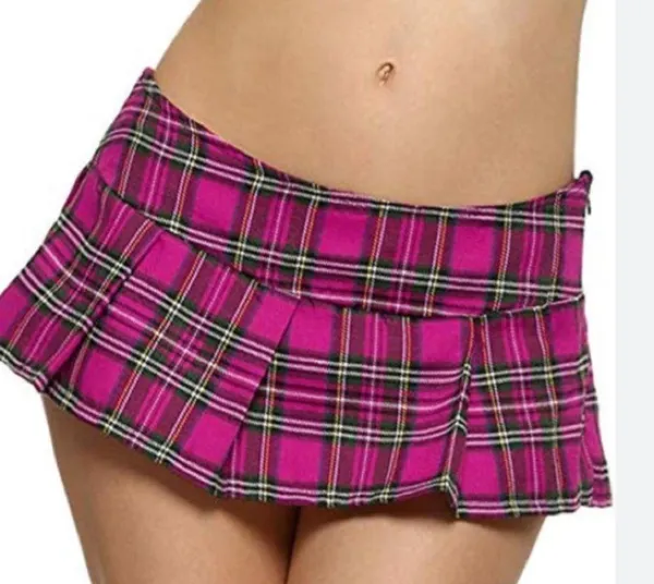 Hustler Hollywood Fuchsia Plaid Skirt and Tie Set - Image 7