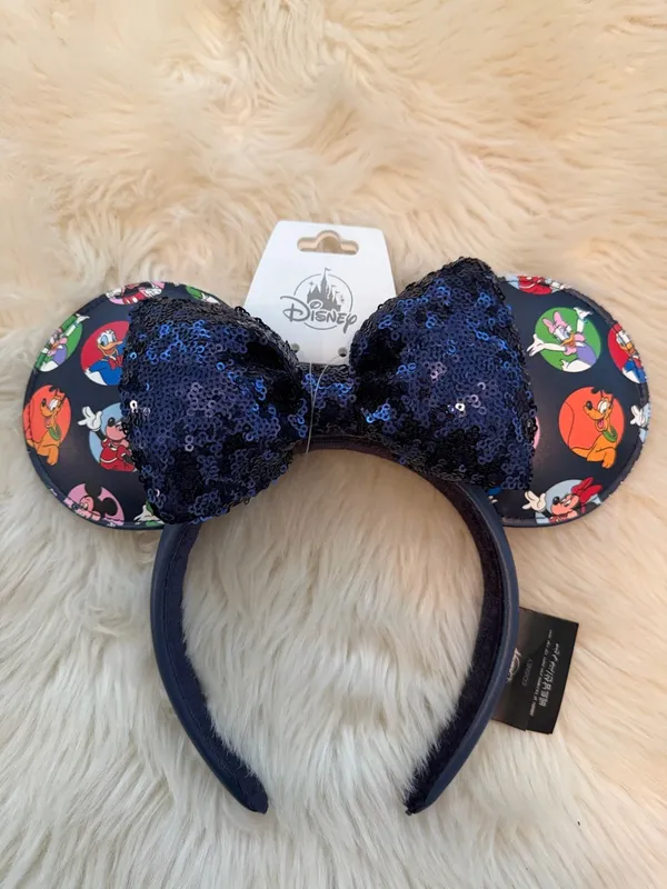 Disney Navy Sequin Bow Minnie Ears Headband with Character Print - Image 2