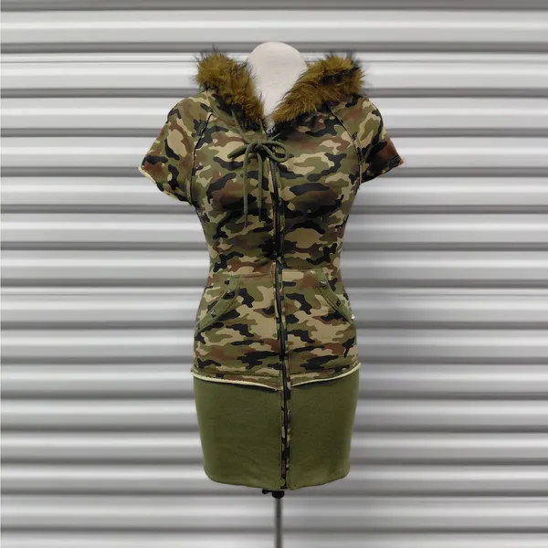 Dolls Kill Generation Kiss Womens Camo Hoodie Dress XS Faux Fur Y2K Mini Street - Image 13