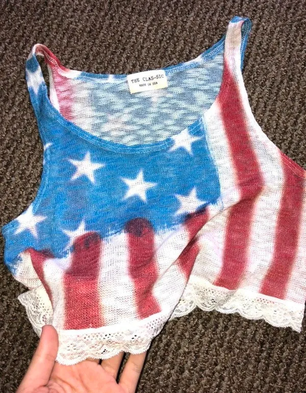 American Flag Cropped Tank White - Image 2