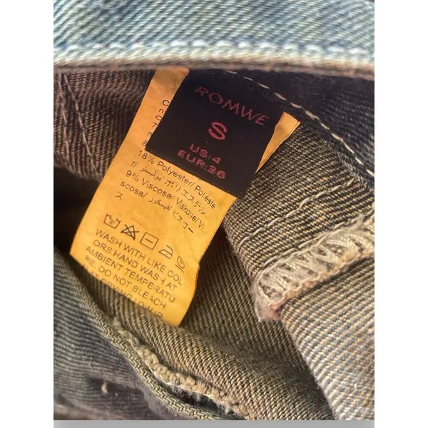 Romwe Punk Star Pattern Raw Trim Flap Pocket Cargo Boyfriend Jeans Denim Small - Image 8