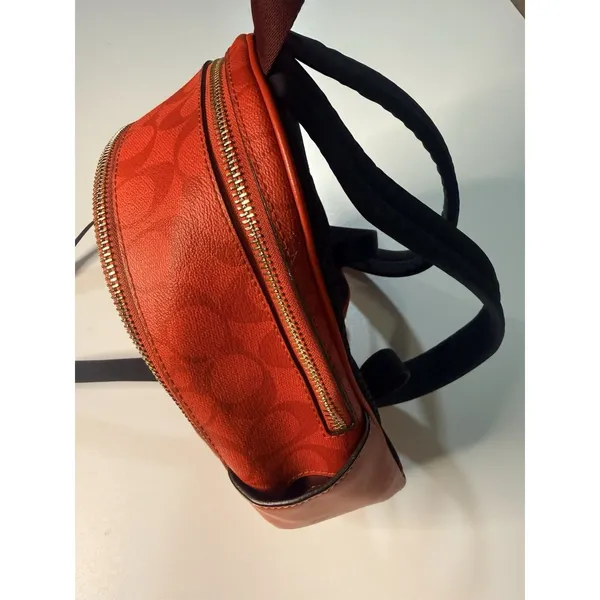 Coach C8604 Mini Court Backpack Canvas Pebble Leather In Signature IM/Miami Red - Image 4