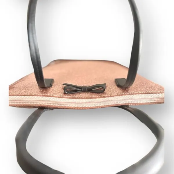Kate Spade Rose Gold Glitter Small Tote Bag Sparkle Brown Bow‎ Holiday Party - Image 2