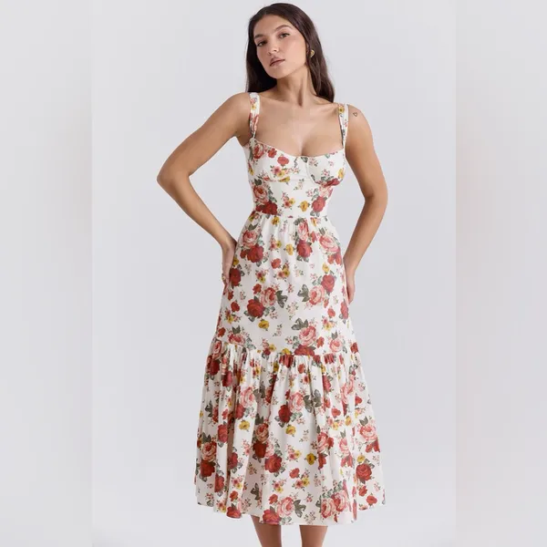 House of CB Elia Italian Rose Print Cotton Midi Sundress Plus cup - Image 2