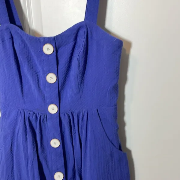 ANTHROPOLOGIE Maeve Seer Sucker Rosemary Midi blue Dress - Image 3