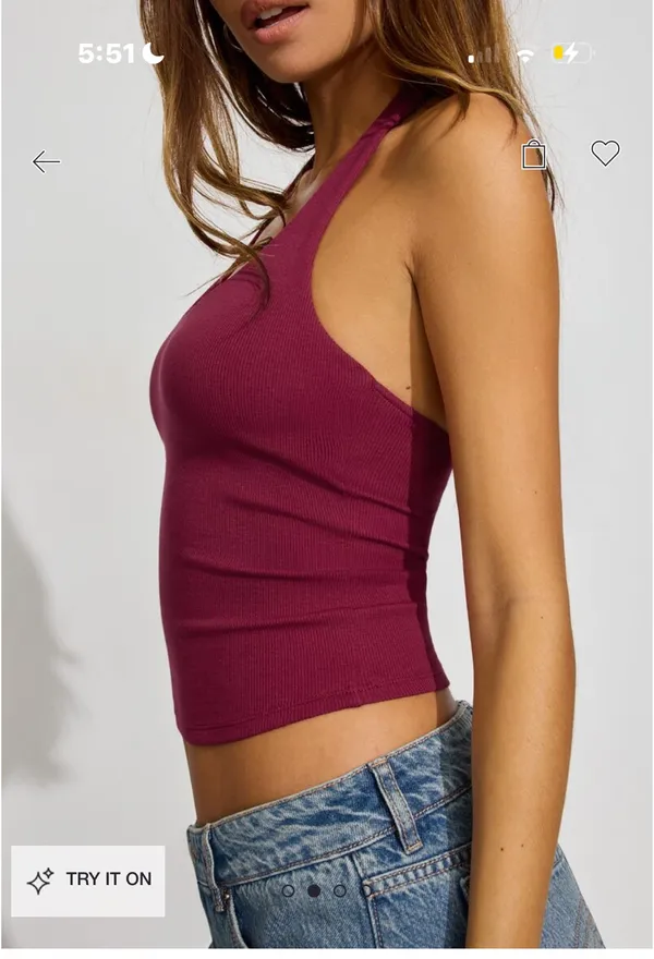 garage burgundy halter crop top tank - Image 4