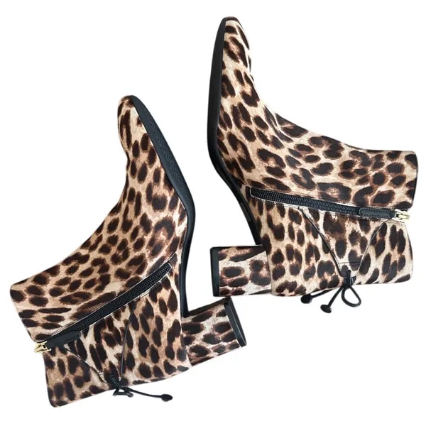 Tory Burch Laila Leopard Calf Hair Ankle Booties Bow Size 8.5 - Image 7