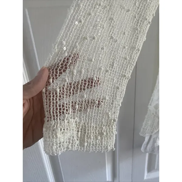 Indigo Soul Boho Lace Mesh Sequin Tunic Womens Size M Ivory White Long‎ Sleeve - Image 4