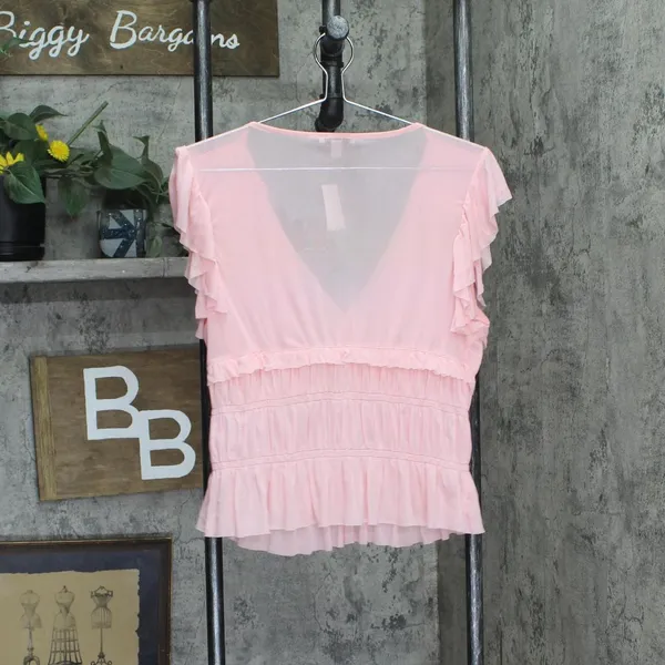 NWT Bar III Womens Mesh Flutter-Sleeve Top Cupid Blush XL - Image 2