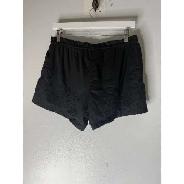 Rag & Bone Black Embroidered Cotton Shorts Elastic Waist Scallop Trim Small - Image 2