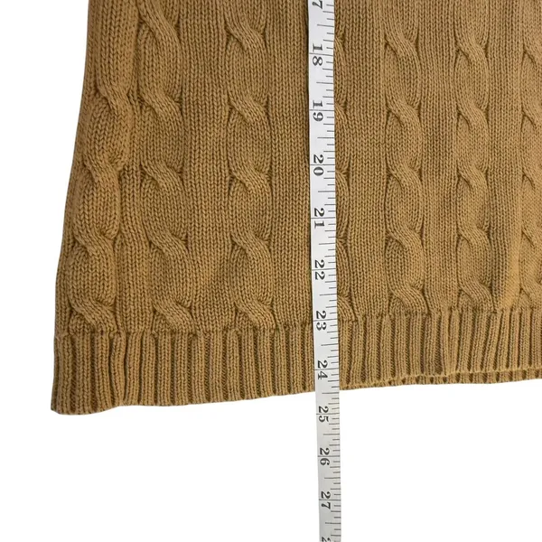Lauren Ralph Lauren Camel Cable Knit Sweater Gold Buttons XL Boat Neck Old Money - Image 11