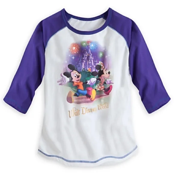 Disney Ladies Shirt - Storybook Mickey And Friends - Purple Raglan Sz XL - Image 2