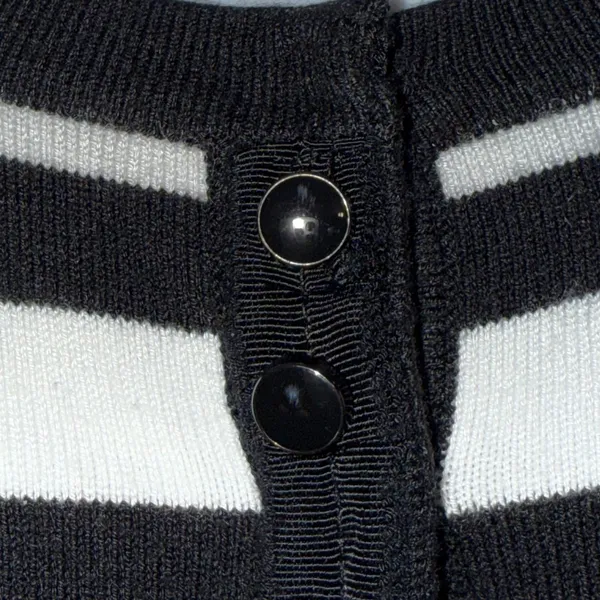 WHITE HOUSE‎ BLACK MARKET Black/White Striped Snap Front 3/4 Sleeve Cardigan S - Image 3