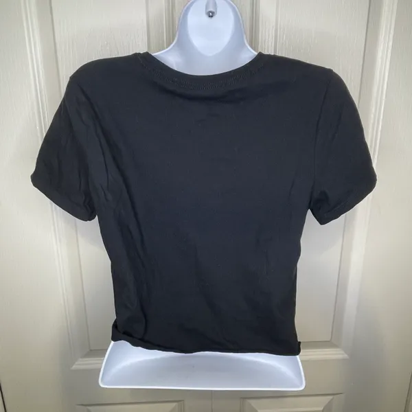 Mattel Barbie Cropped Crew Neck T-shirt Black With Barbie in Pink Writing Small - Image 4