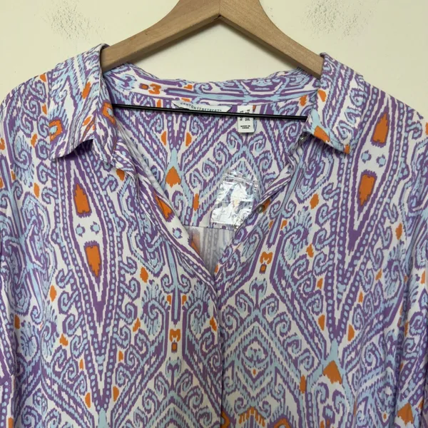 NEW Canyon Retreat‎ Women Messa Shirt Dress 1X Purple Ikat Paisley Purple Resort - Image 3
