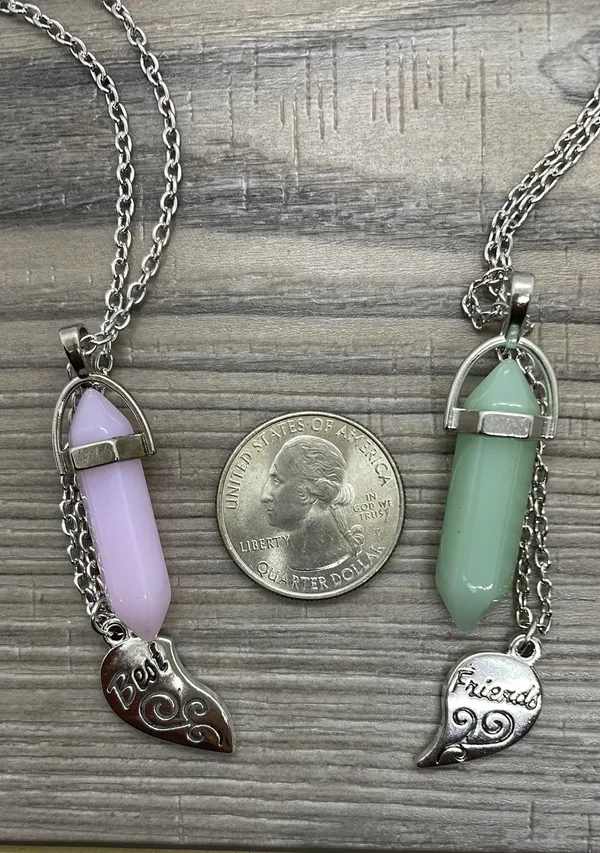Silver Heart Best Friend Crystal Stone Necklaces - Image 9
