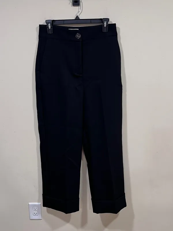 Sezane High Waist Straight Leg Wool Blend Pants Trousers-Black-Size 38 (US 6) - Image 2
