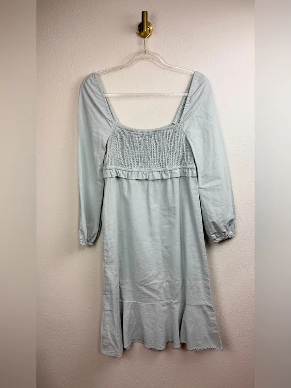 7 For All Mankind Linen Cotton Blend Long Sleeve Smocked Ruffle Dress Size S - Image 2
