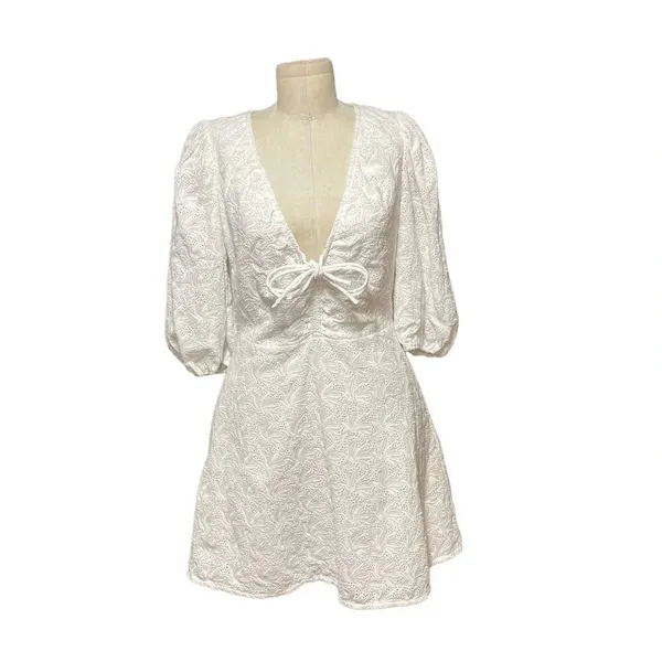 NICHOLAS Danni Bow-detailed Broderie Anglaise Mini Dress White Size US 8‎ - Image 3
