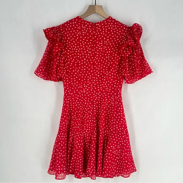 Keepsake Moonshine Dress Red Polka Dot Chiffon Flutter Sleeve Mini Dress Size XS - Image 12