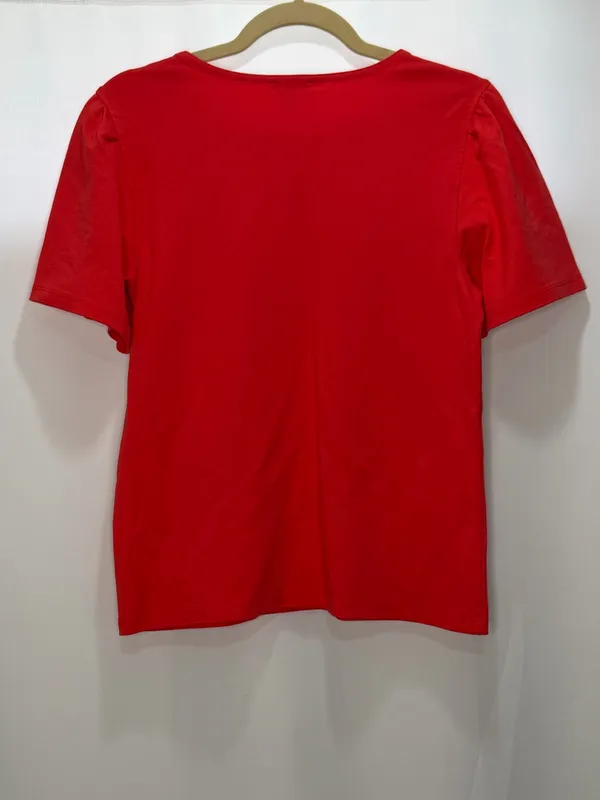 Ann Taylor Ponte Shoulder Button Top Short Sleeve Shirt in Hibiscus Size Medium - Image 3