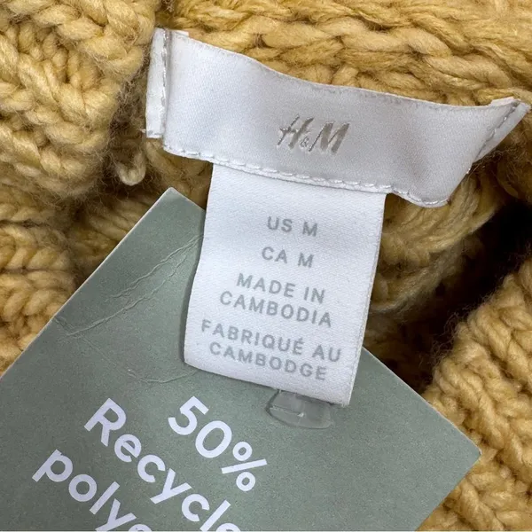 H&M Chunky Knit Funnel‎ Neck Barrel Sleeve Crop Sweater Yellow Medium - Image 9