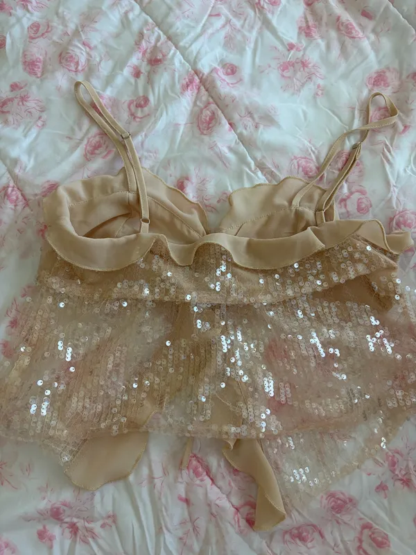Sequin front tie top Gold - Image 3