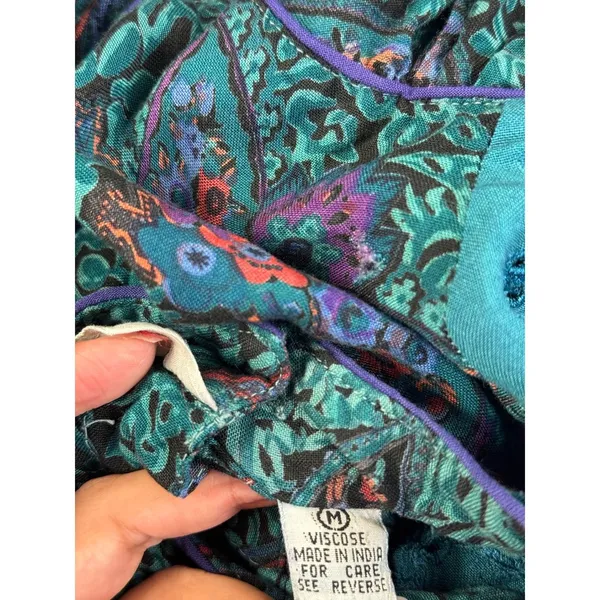 Vintage Phool Paisley Midi‎ Dress Teal Purple Mock Neck Short Sleeve India M - Image 13