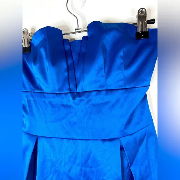 Mind Code Royal Blue Strapless Mini Dress Sweetheart Neckline Satin Pleated Zip - Image 5